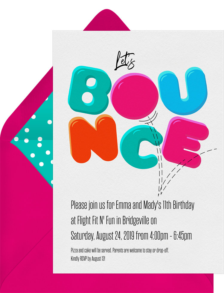 Let's Bounce Invitations in Red