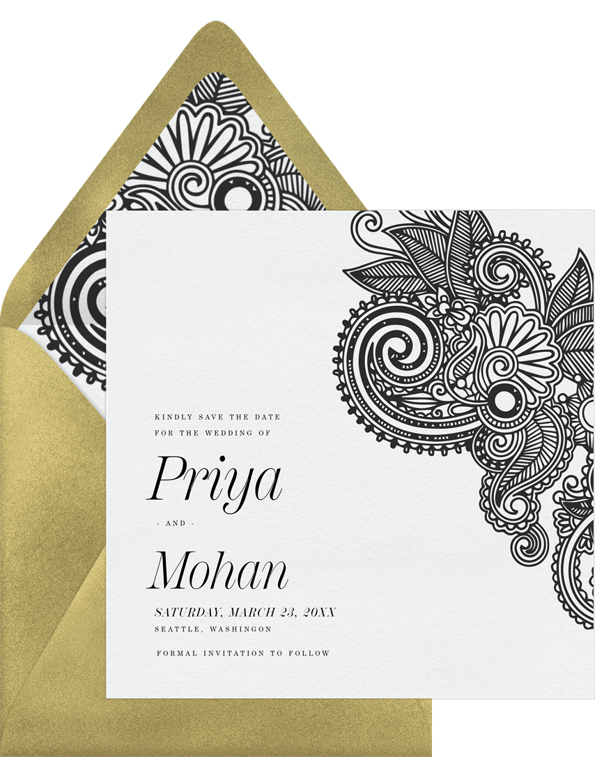 Marvelous Mehndi Save The Dates in White 