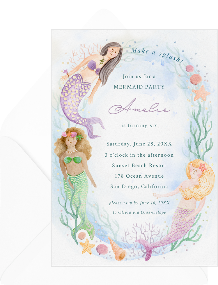 Mermaid Beauties Invitations in Blue | Greenvelope.com