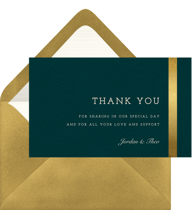 Minimalist Gold Band Thank You Notes in Green