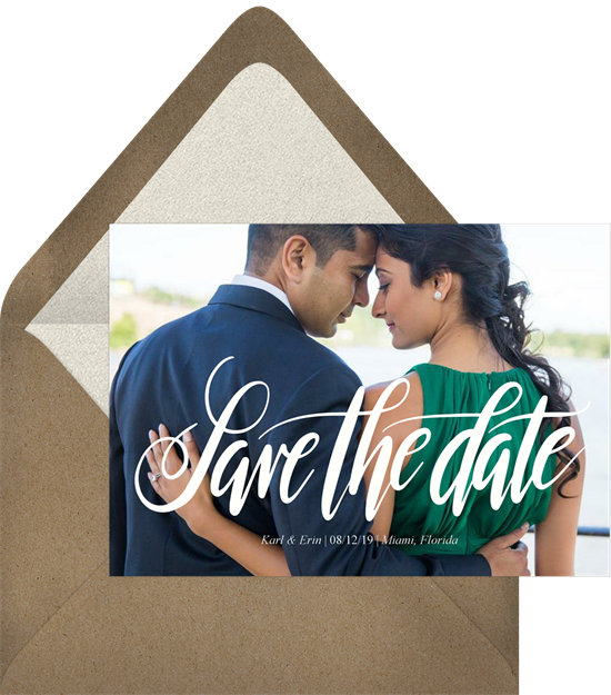 Modern Calligraphy Save The Dates In White Greenvelope Com