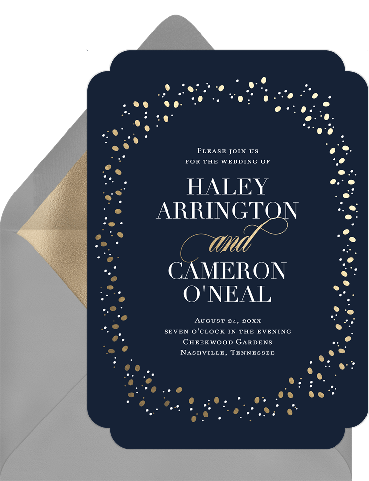 Modern Gold Confetti Invitations in White