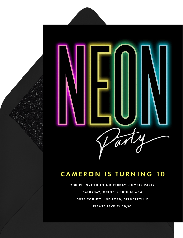 Neon Party Invitations Greenvelope