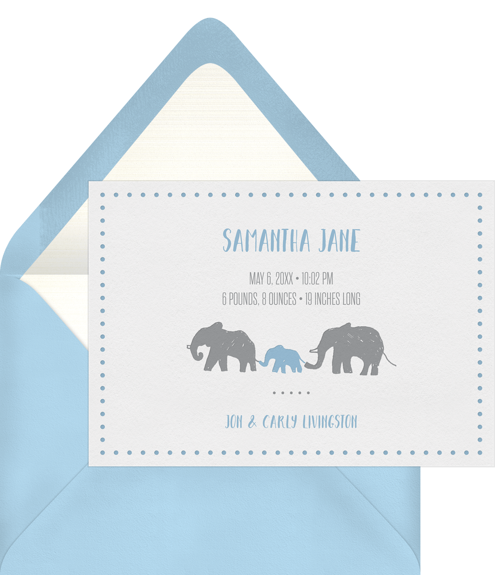 New Baby Elephant Announcements in Blue