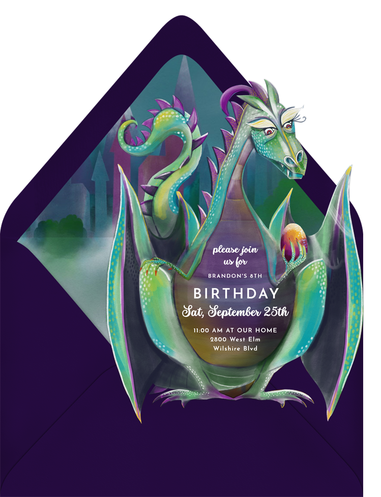 Painterly Dragon Invitations In Purple Greenvelope