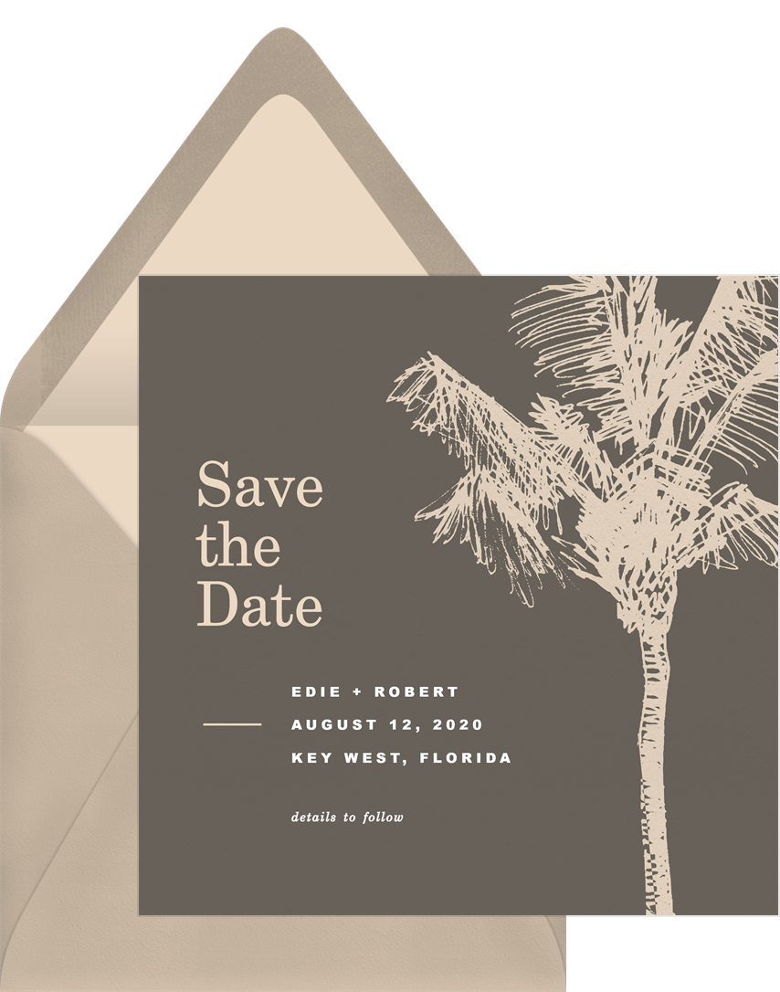 Palm Tree Sketch Save The Dates In Brown Greenvelope Com