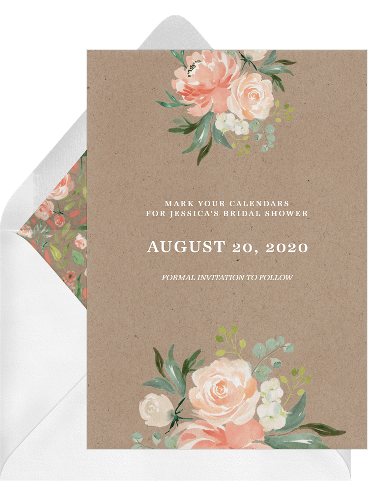 Water Color Save The Dates Peach Blooms Black Bridal Shower