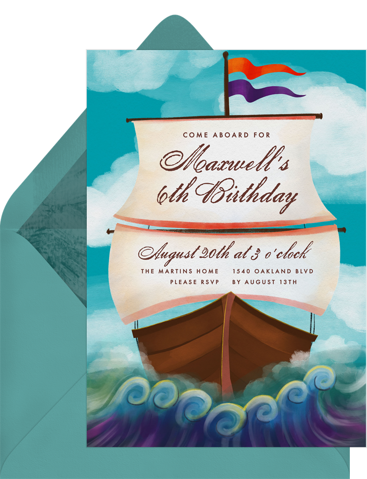 Pirate Ship Invitations in Blue 