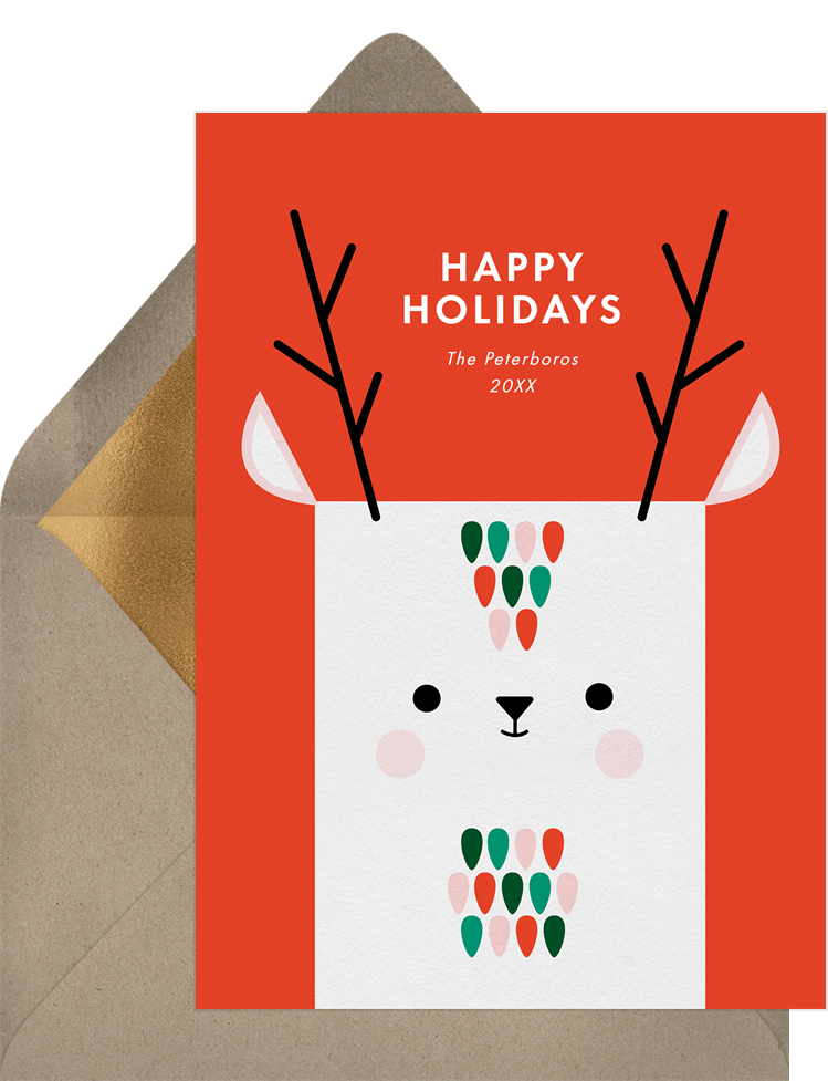 'Playful Deer' Holiday Greetings Card in Red