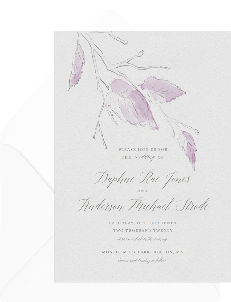 Romantic Leaves Invitations in Purple 