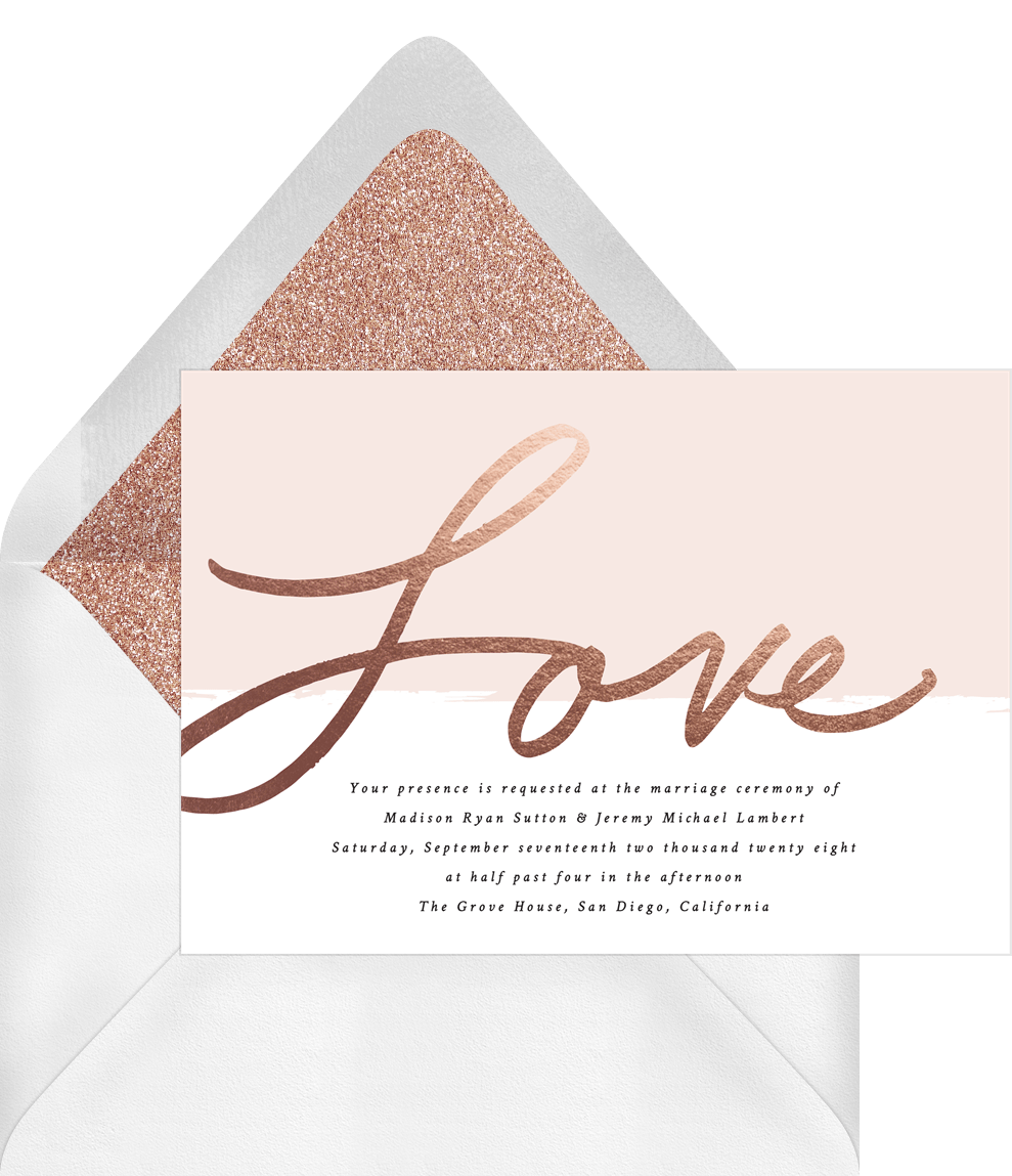 Rose Gold Love Invitations in Pink
