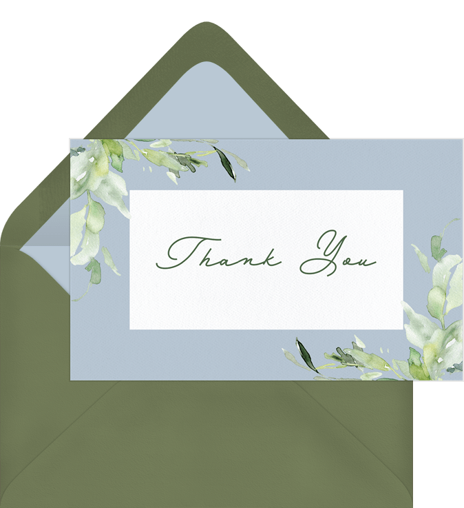 Scalloped Greenery Thank You Notes in Blue | Greenvelope.com