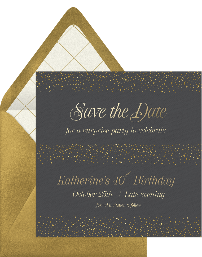 Shimmery Surprise Save The Dates Greenvelope Com