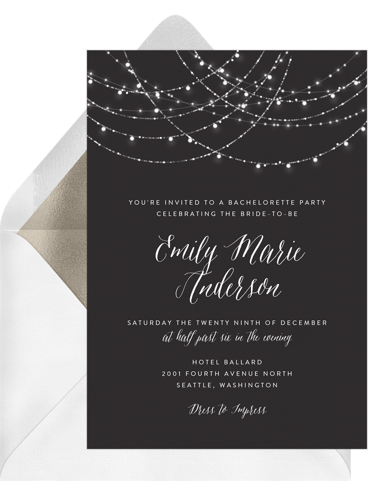 Sparkling String Lights Invitations in Black