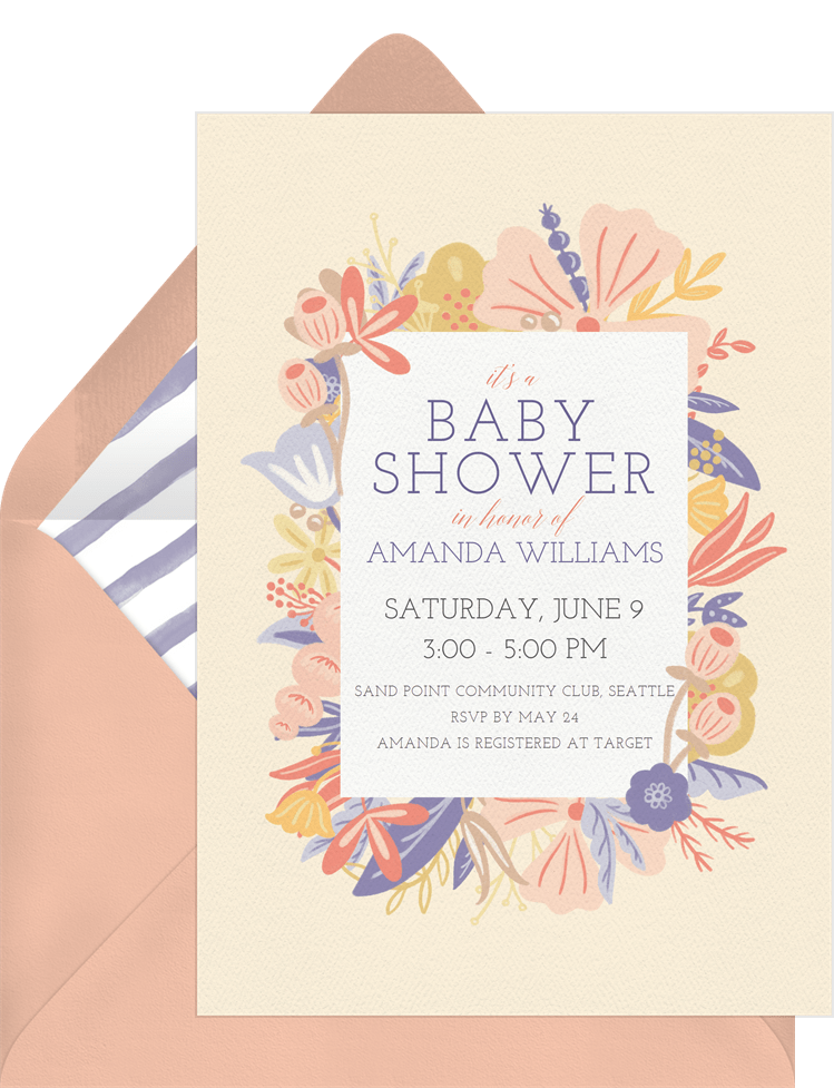 Sweet Floral Border Invitations in Blue | Greenvelope.com