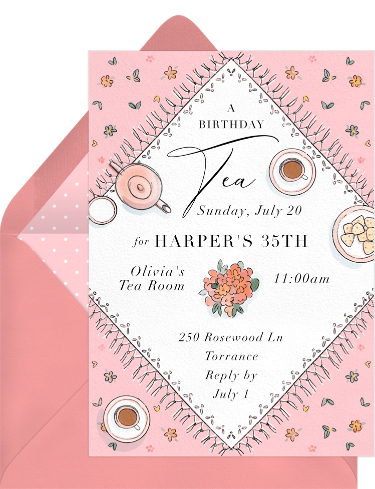 Sweet Tea Party Invitations in Pink