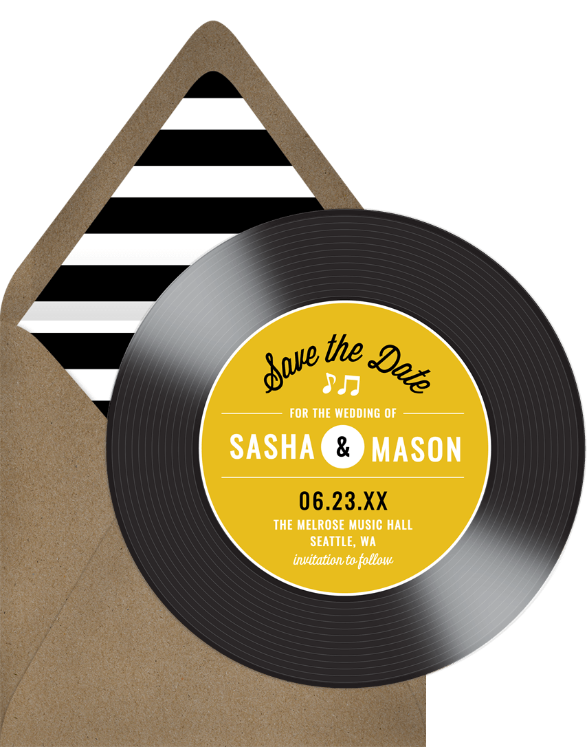 Vintage Vinyl Save The Dates in Blue