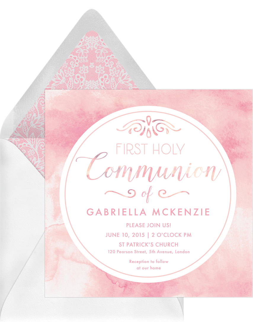 Watercolor Communion Invitations in Pink