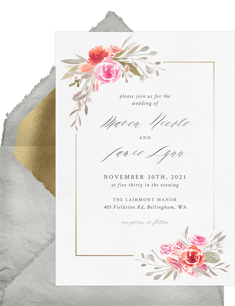Watercolor Floral Border Invitations In Pink Greenvelope Com
