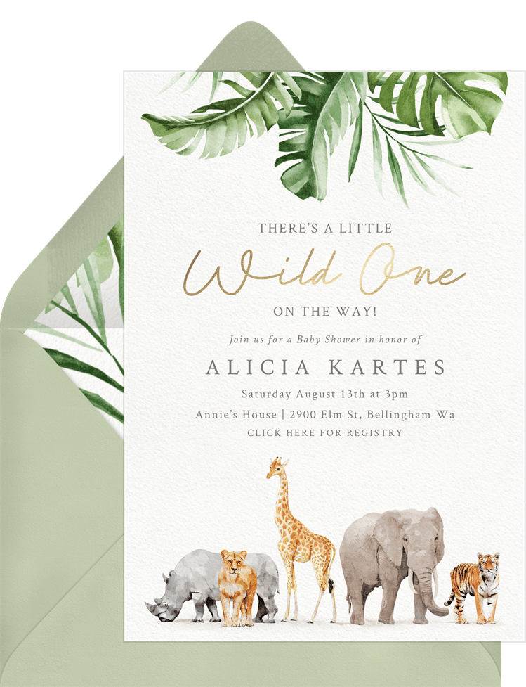 Watercolor Jungle Invitations in Green