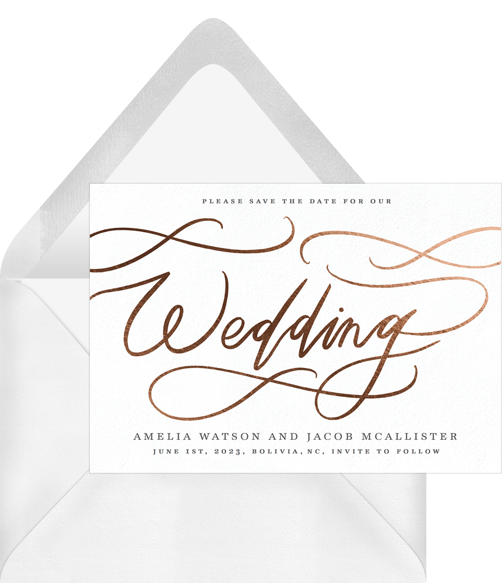 Wedding Flourish Save The Dates In White Greenvelope Com