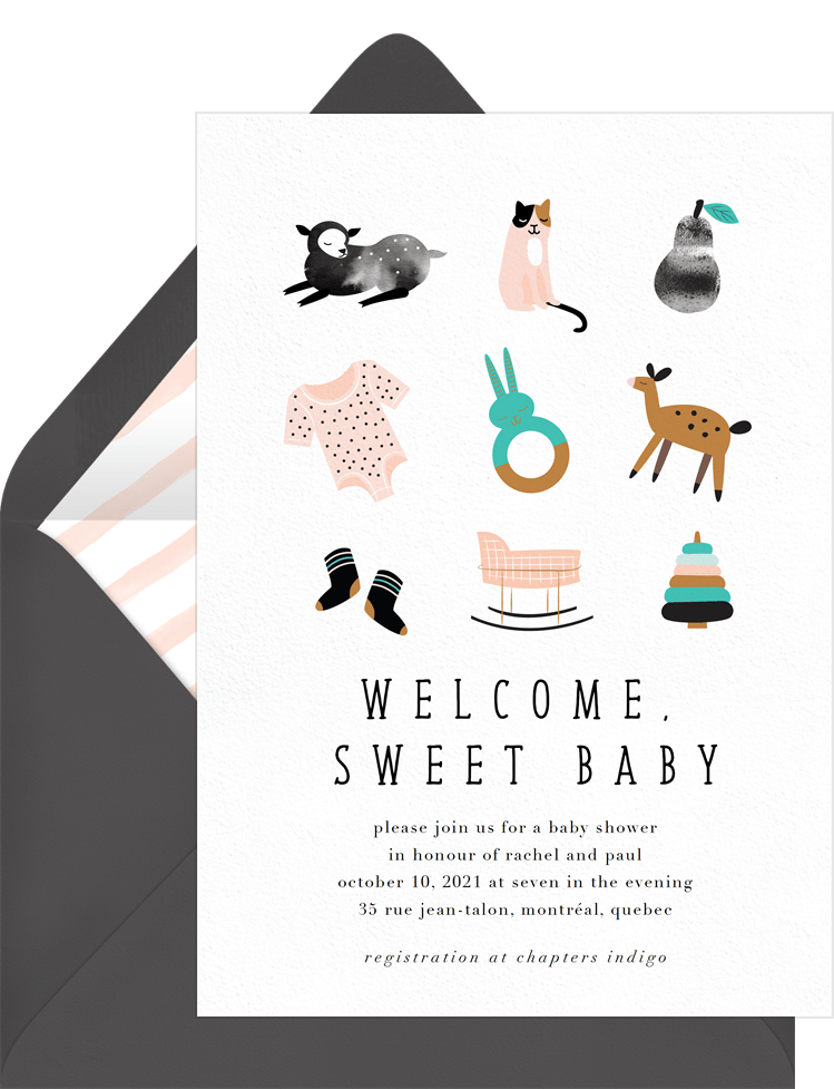 Welcome Sweet Baby Invitations In Green Greenvelope Com   Welcome Sweet Baby Invitations Pink O35705~975