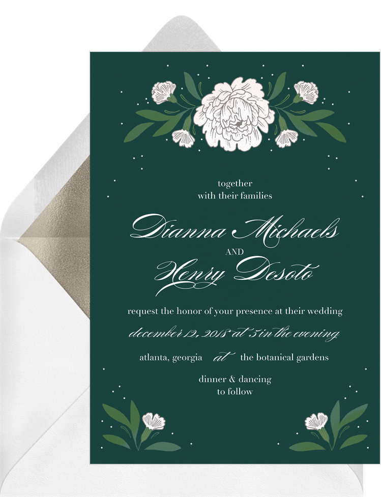 Winter Roses Invitations in Green 