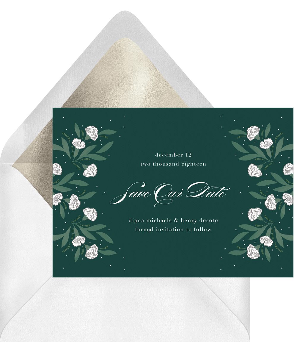 Winter Roses Invitations in Green 