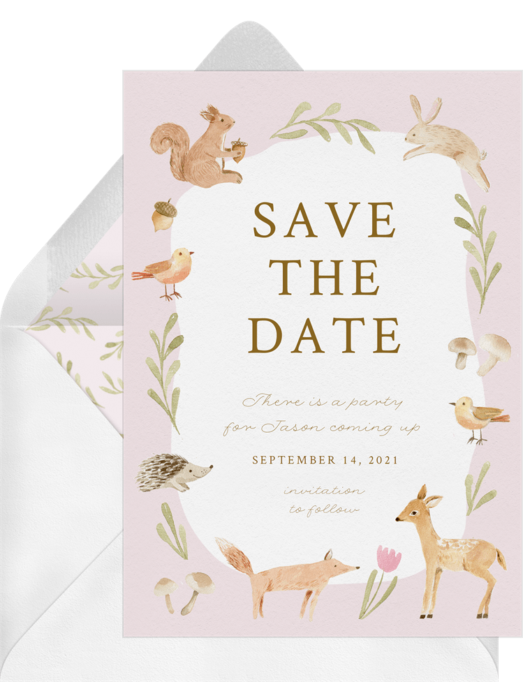 Woodland Animals Save The Dates In Pink Greenvelope Com